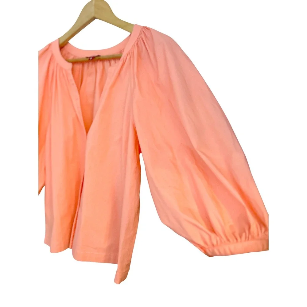 Staud Dill Poplin Top Coral Peach Cotton Puff Sleeve Button Up Blouse Size M